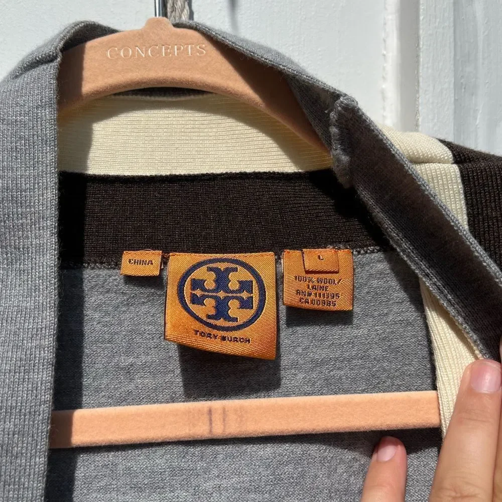 Tory Burch Caz Striped Cardigan Sweater